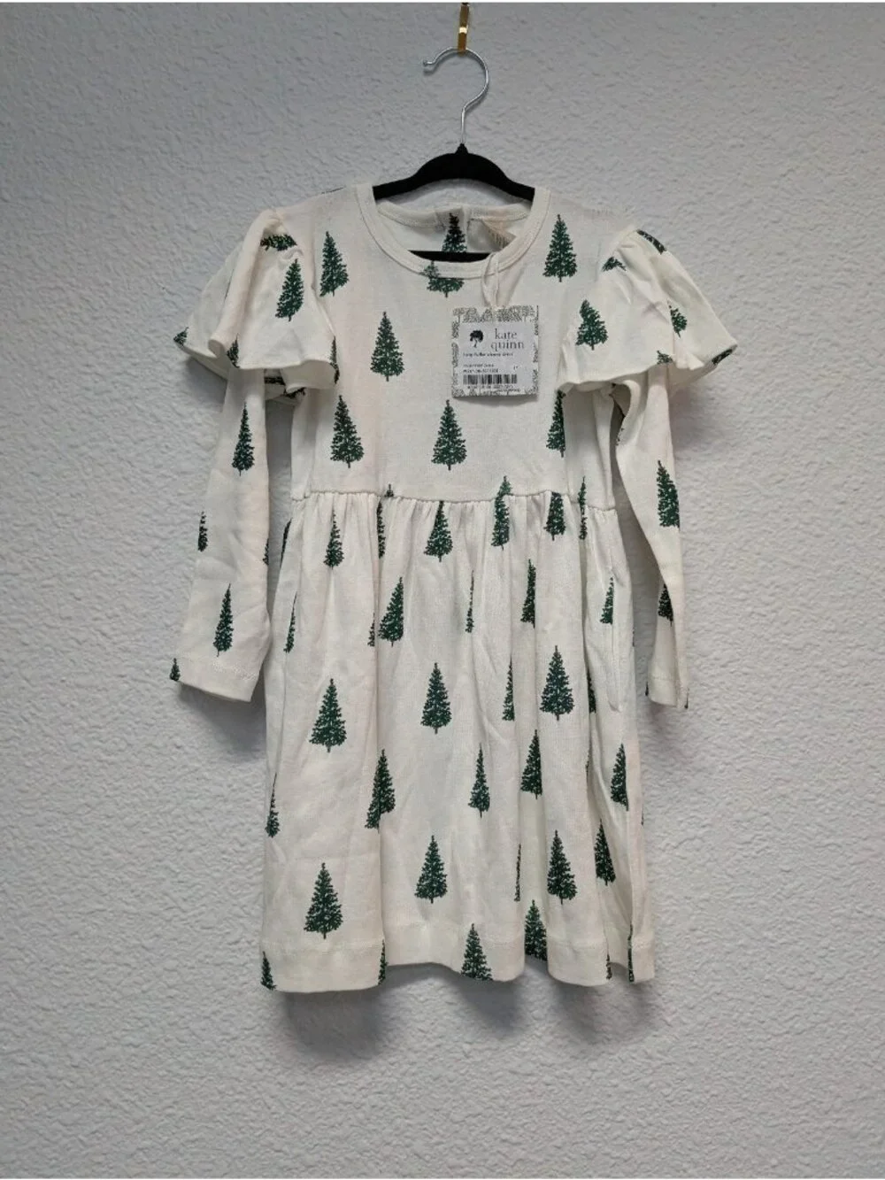 Kate Quinn Bamboo Mountain Pine Tree Long Sleeve Flutter Dress 5Y Christmas